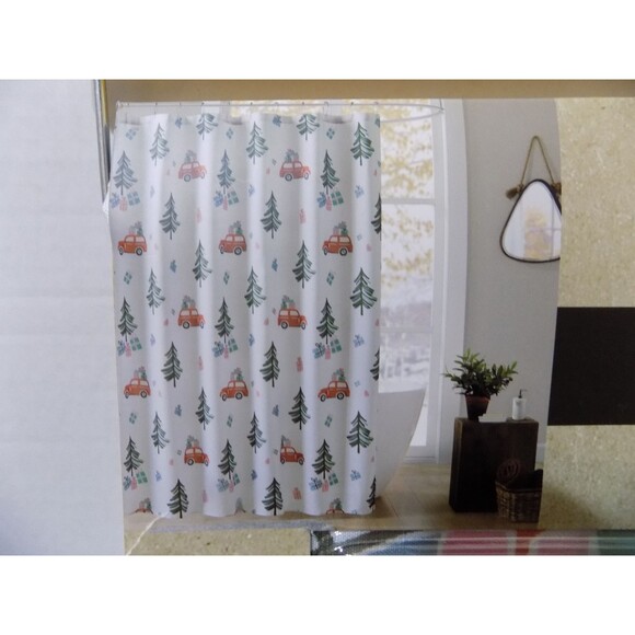 NEW Christmas Truck Tree Shower Curtain Set By Woolrich Est.1830 - Picture 2 of 4